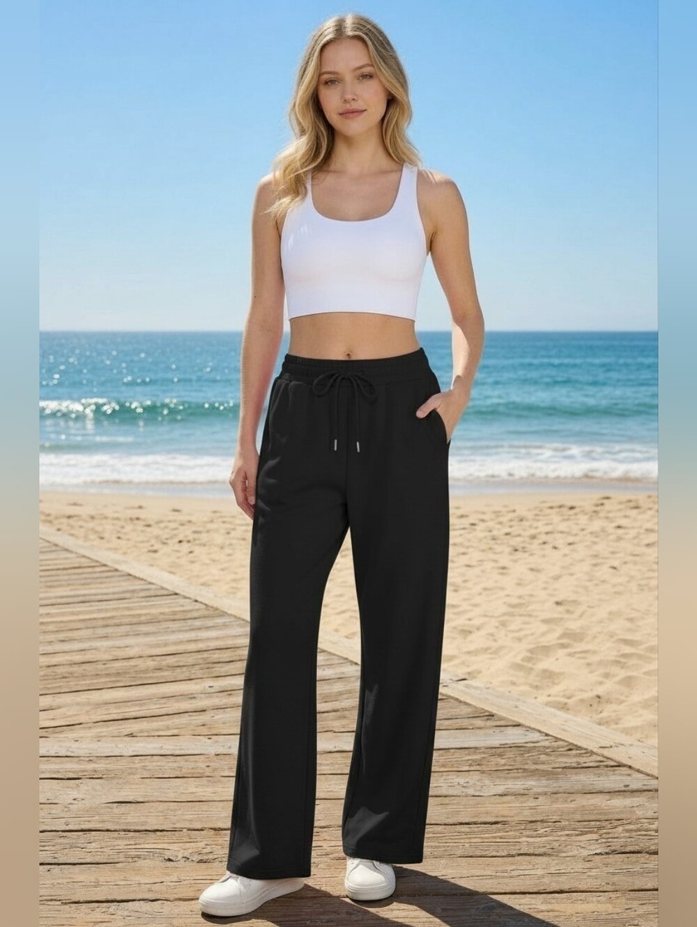 Air Scuba Sweatpants – Everyday Relaxed Fit Wide-Leg Drawstring Pants Black New
